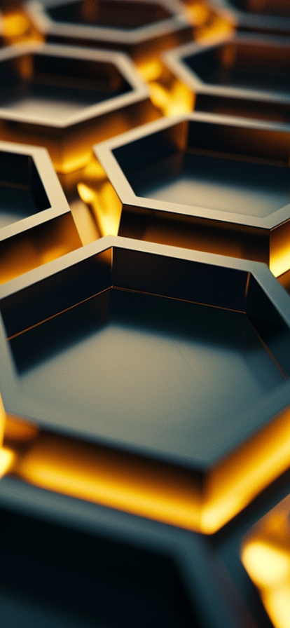 Leuchtende Hexagone - KI und Technologie